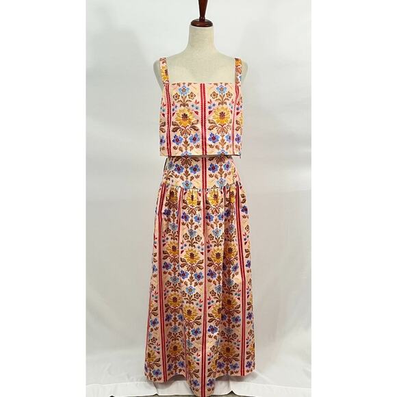 HILL HOUSE Sz XL 2pc Kate Midi Skirt Clara Crop Top Set Floral Block Stripe NWT - Picture 6 of 13
